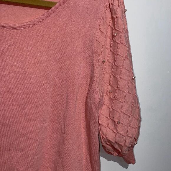 Nanette Lepore Women's Pink Ribbed Knit Beaded Sleeve Pullover Sweater Size XL - Picture 4 of 10